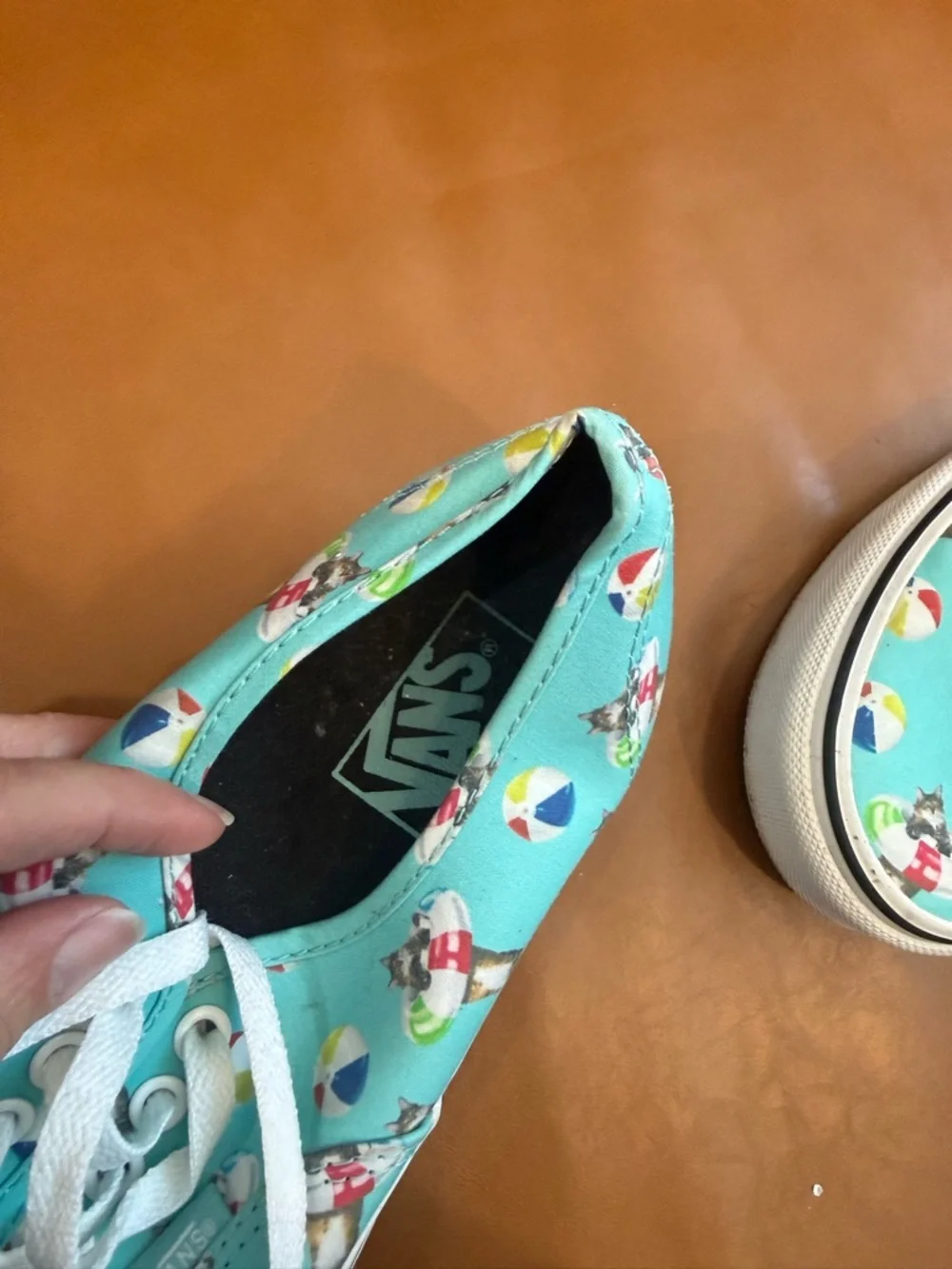 Vans Aqua Canvas Sneakers with Beach Ball & Cat Print - Picture 10 of 10